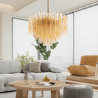 Aurora Chandelier Golden Amber Glass Layered Geometric Luxury