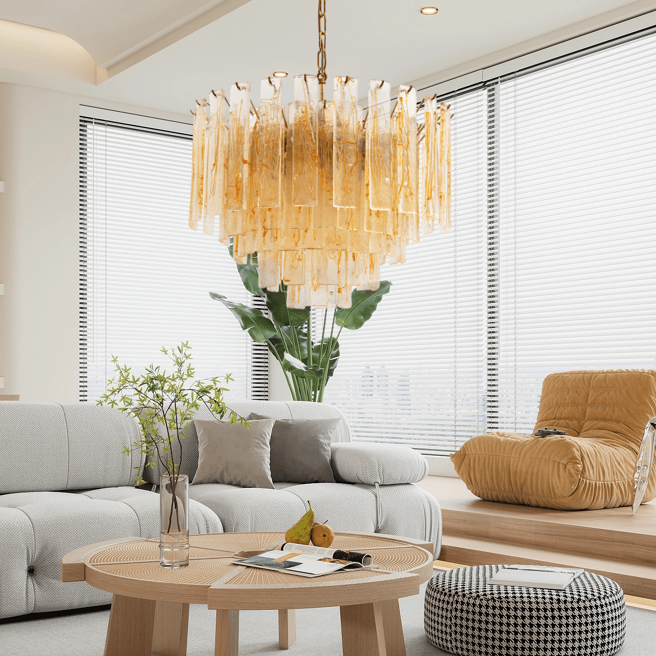 Aurora Chandelier Golden Amber Glass Layered Geometric Luxury