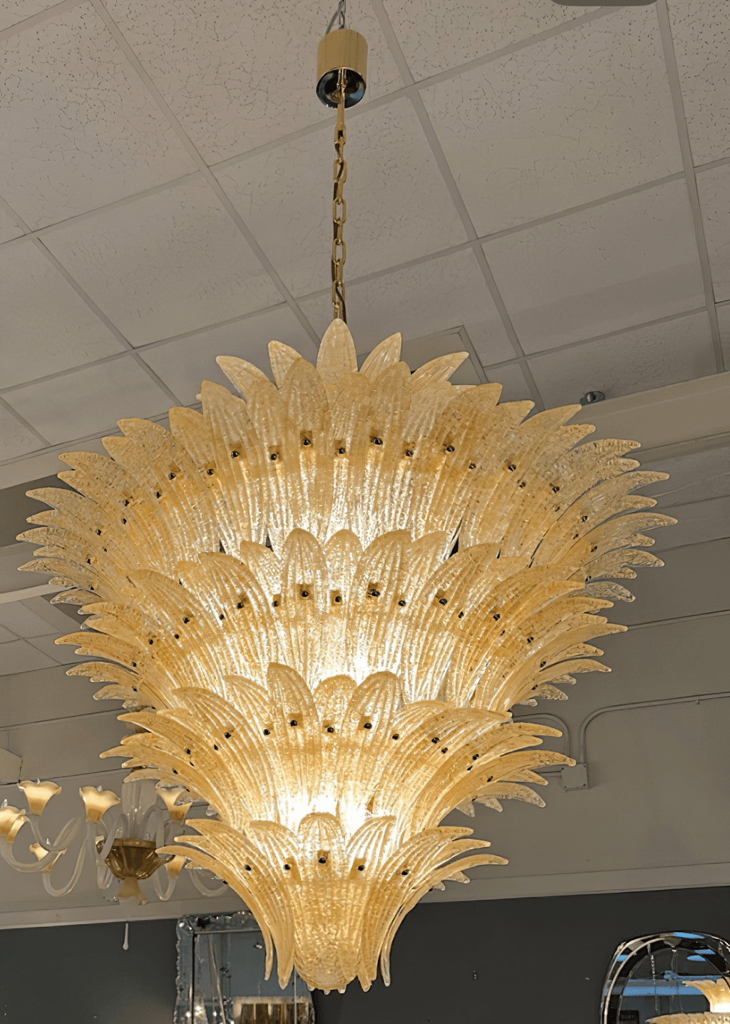 Aurora Chandelier Murano Glass Palmette Leaf Tiered