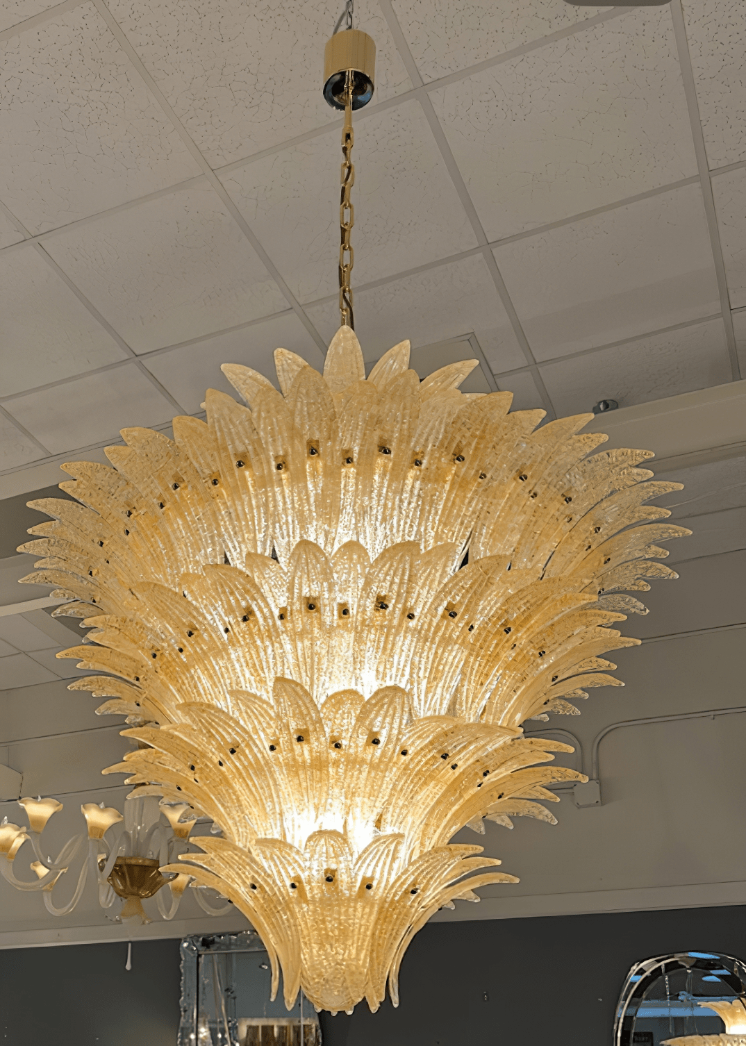 Aurora Chandelier Murano Glass Palmette Leaf Tiered
