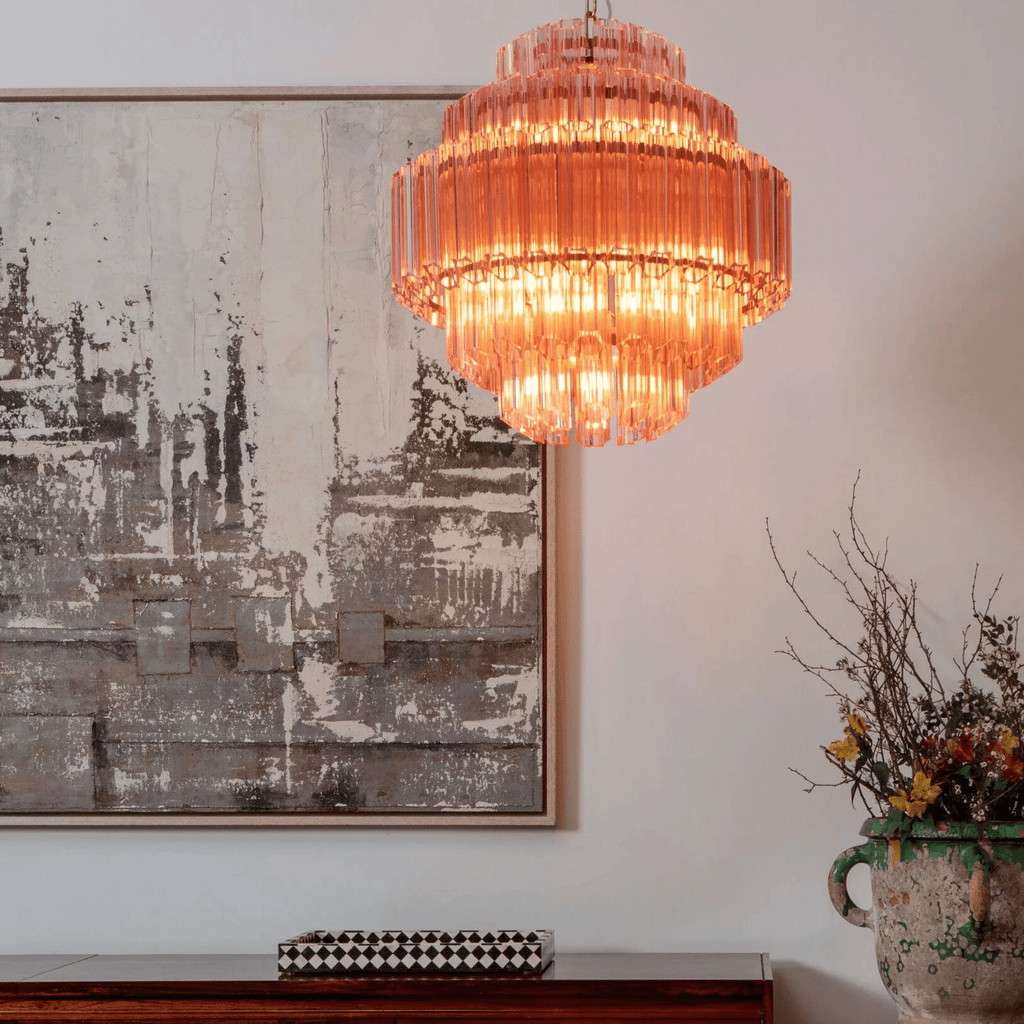 Aurora Chandelier Pink Glass Tube Layered Diamond