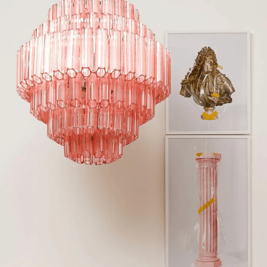 Aurora Chandelier Pink Glass Tube Layered Diamond