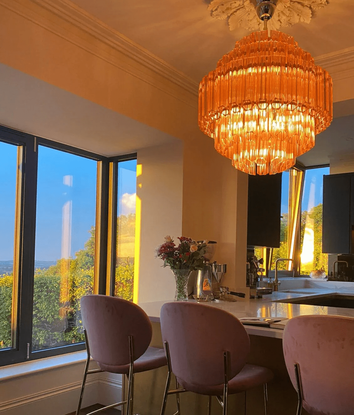 Aurora Chandelier Pink Glass Tube Layered Diamond