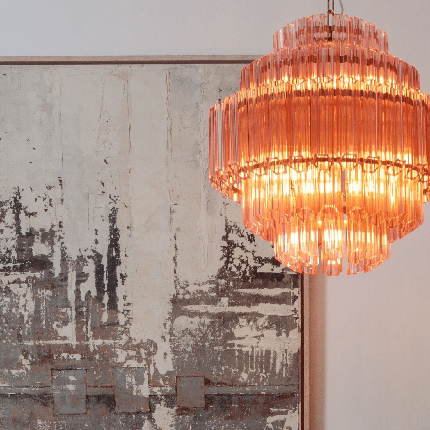 Aurora Chandelier Pink Glass Tube Layered Diamond