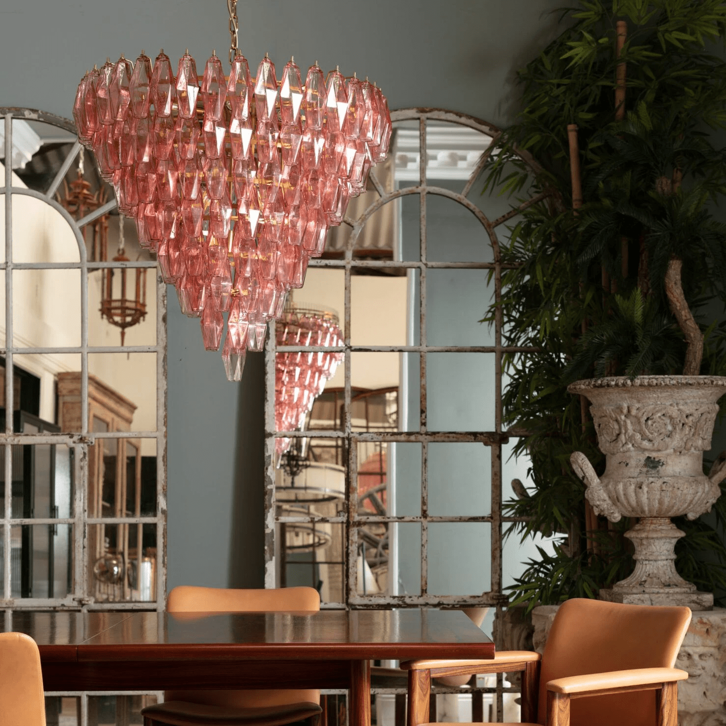 Aurora Chandelier Pink Faceted Glass Layered Vintage