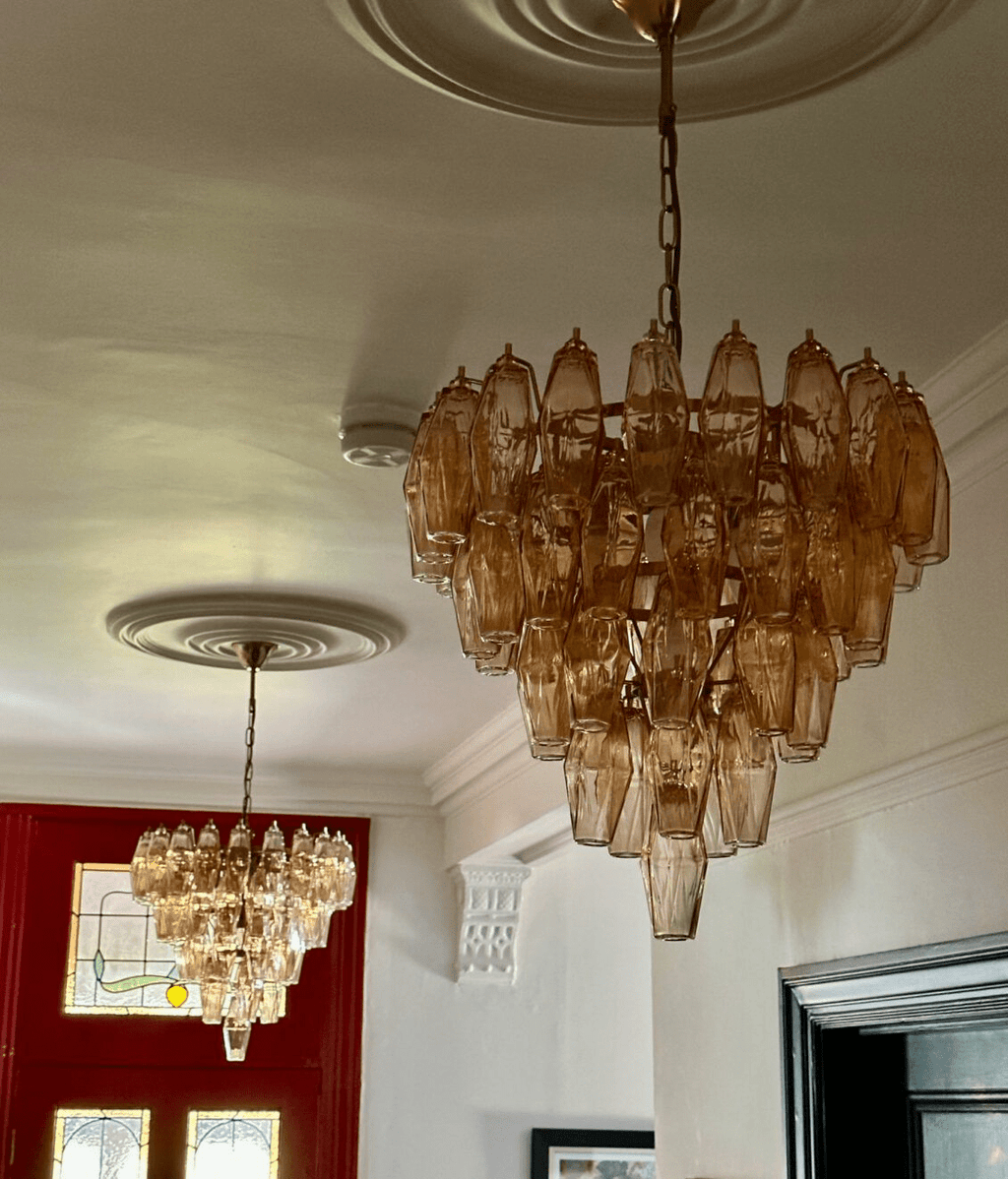 Aurora Chandelier Pink Faceted Glass Layered Vintage
