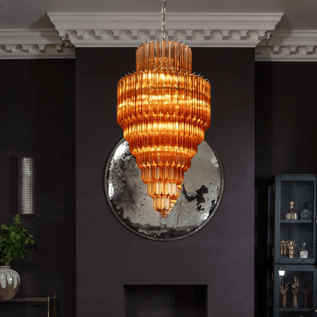Aurora Chandelier Amber Diamond Glass Layered Retro