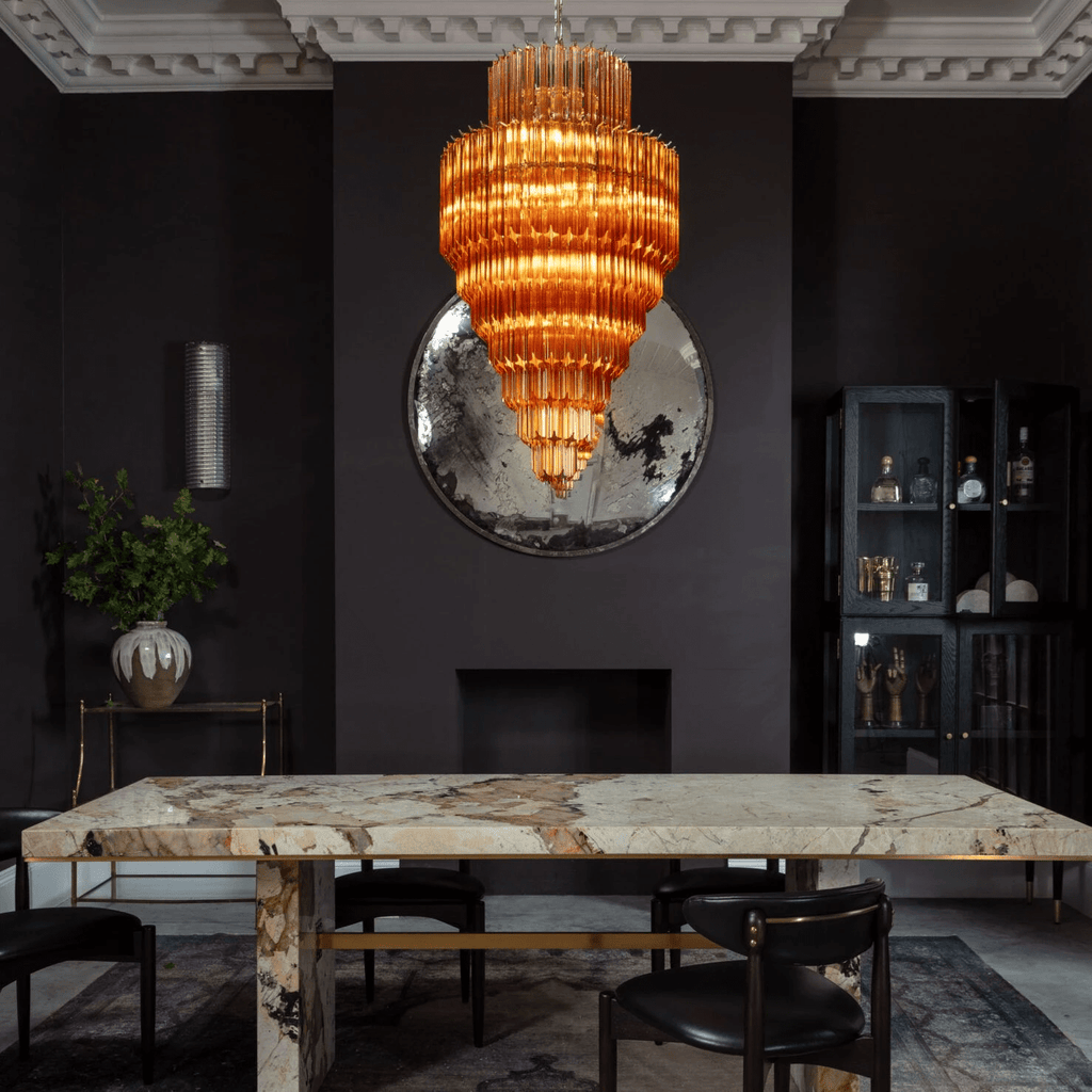Aurora Chandelier Amber Diamond Glass Layered Retro