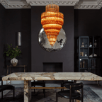 Aurora Chandelier Amber Diamond Glass Layered Retro