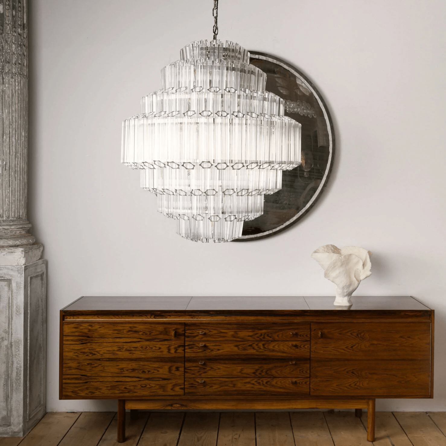 Aurora Chandelier Clear Glass Tube Layered Grande Vintage