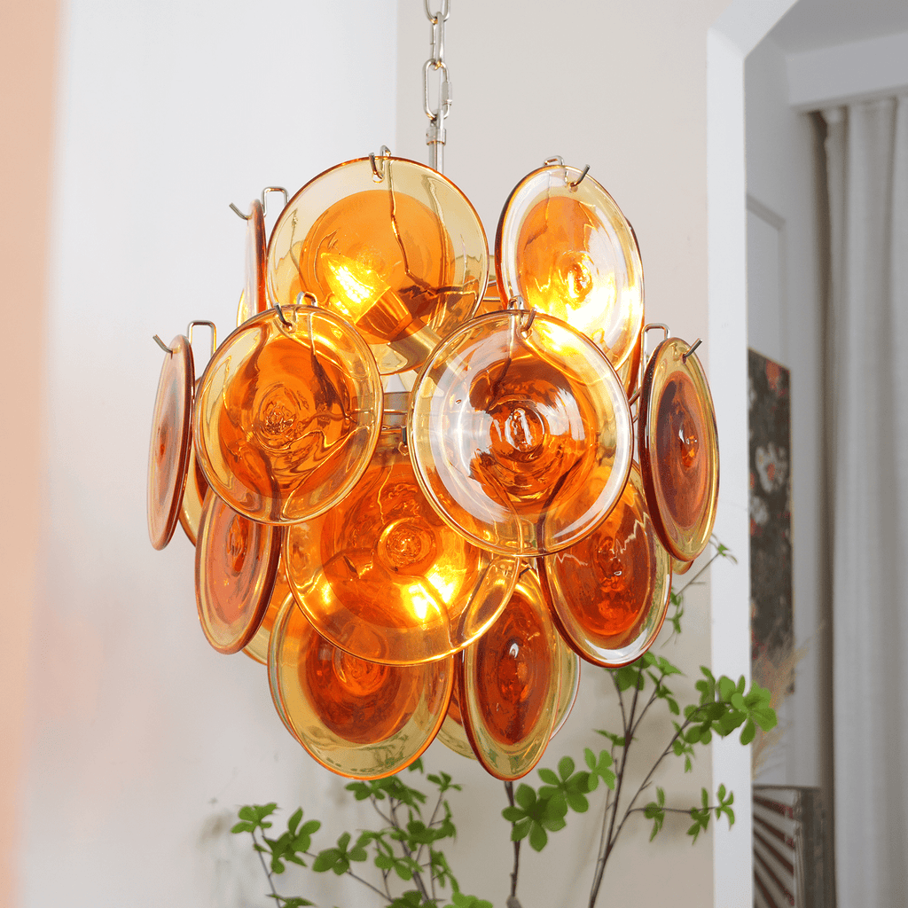 Aurora Chandelier Orange Murano Glass Disc Layered