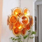 Aurora Chandelier Orange Murano Glass Disc Layered
