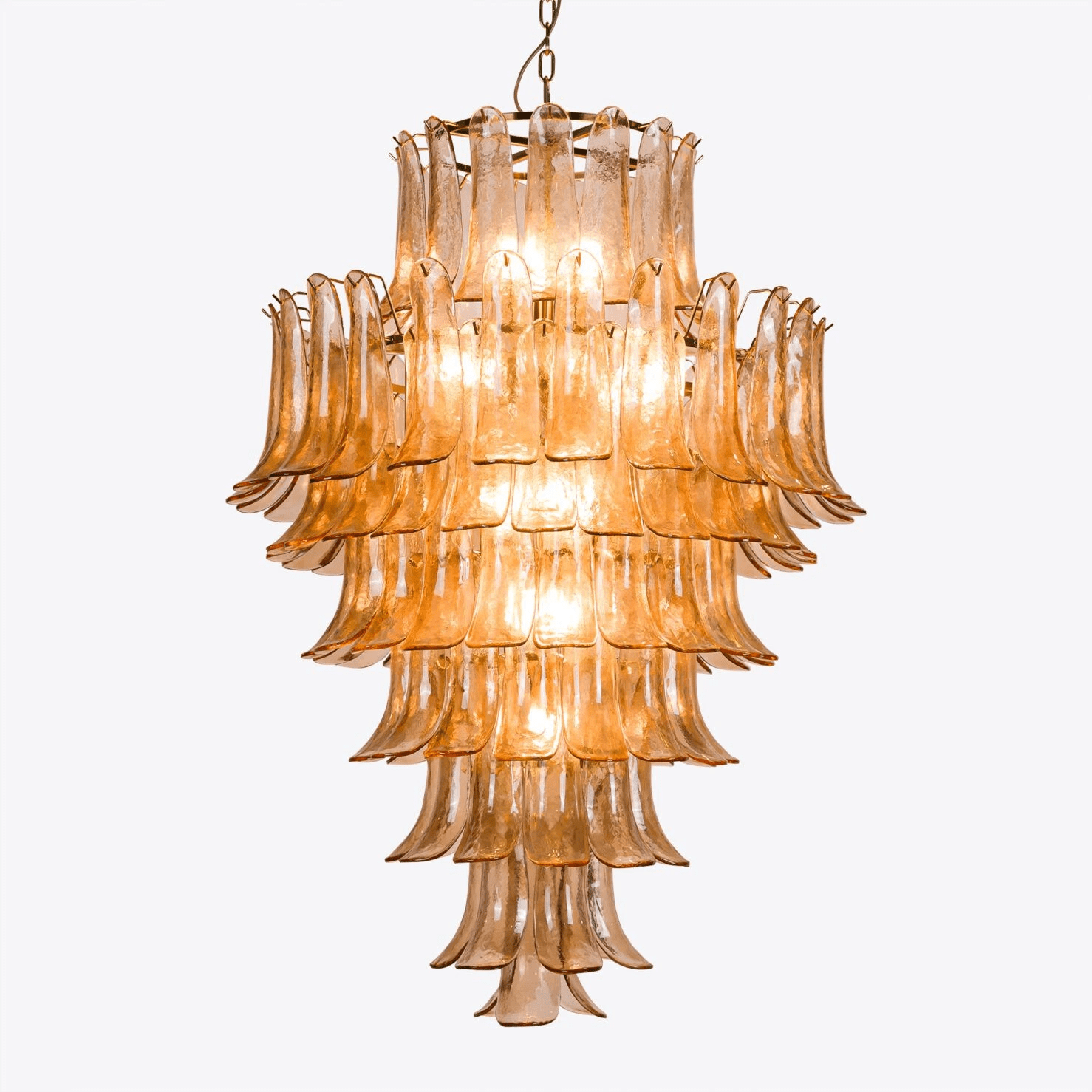 Aurora Chandelier Amber Murano Glass Petal Mid Century