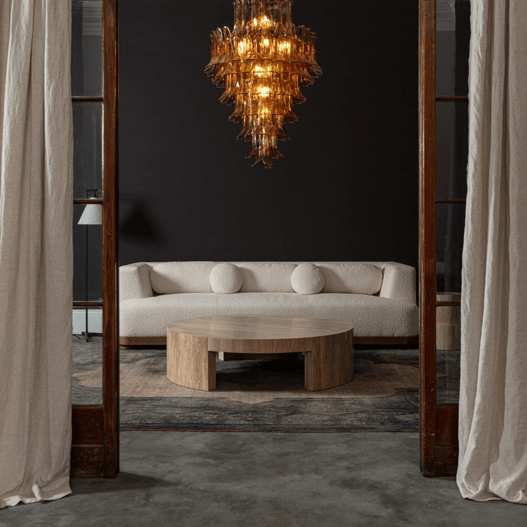 Aurora Chandelier Amber Murano Glass Petal Mid Century