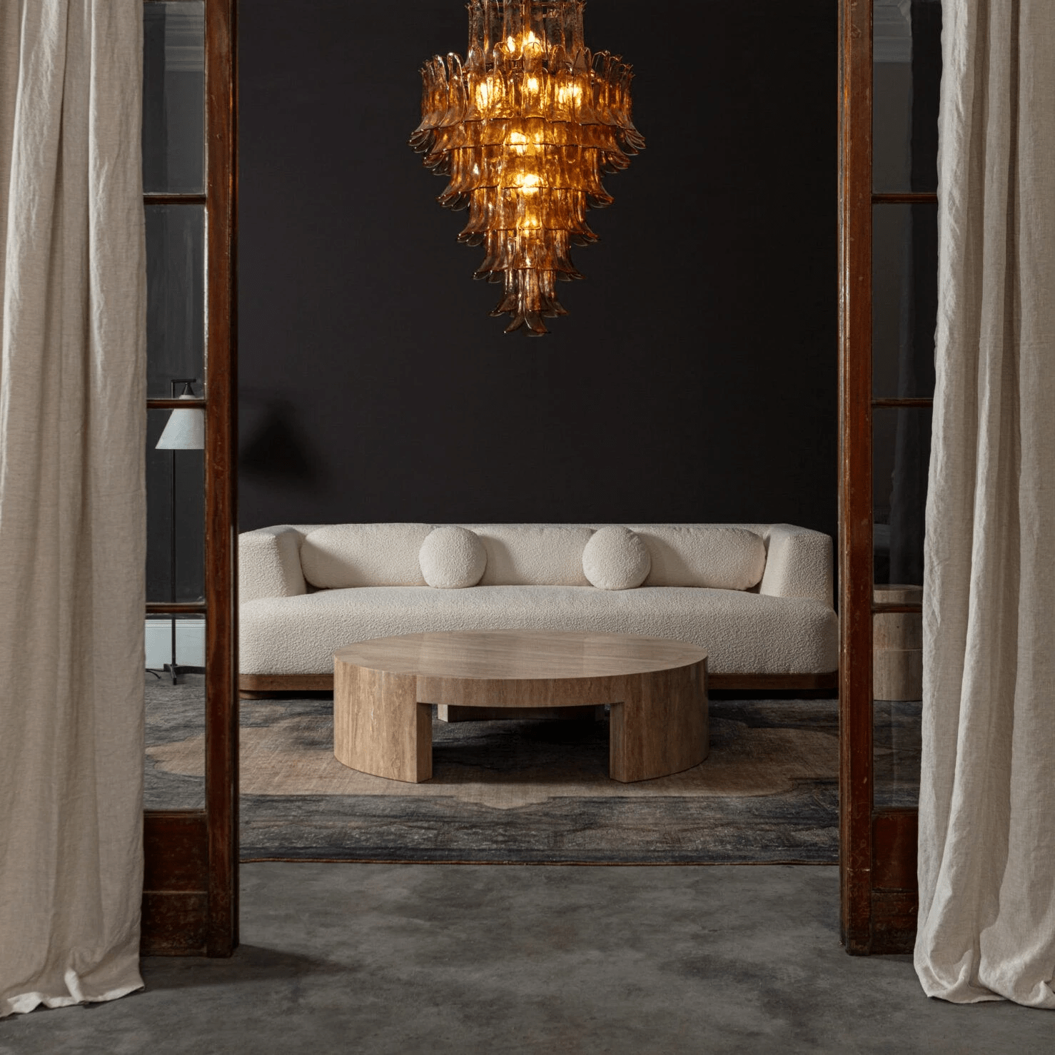 Aurora Chandelier Amber Murano Glass Petal Mid Century