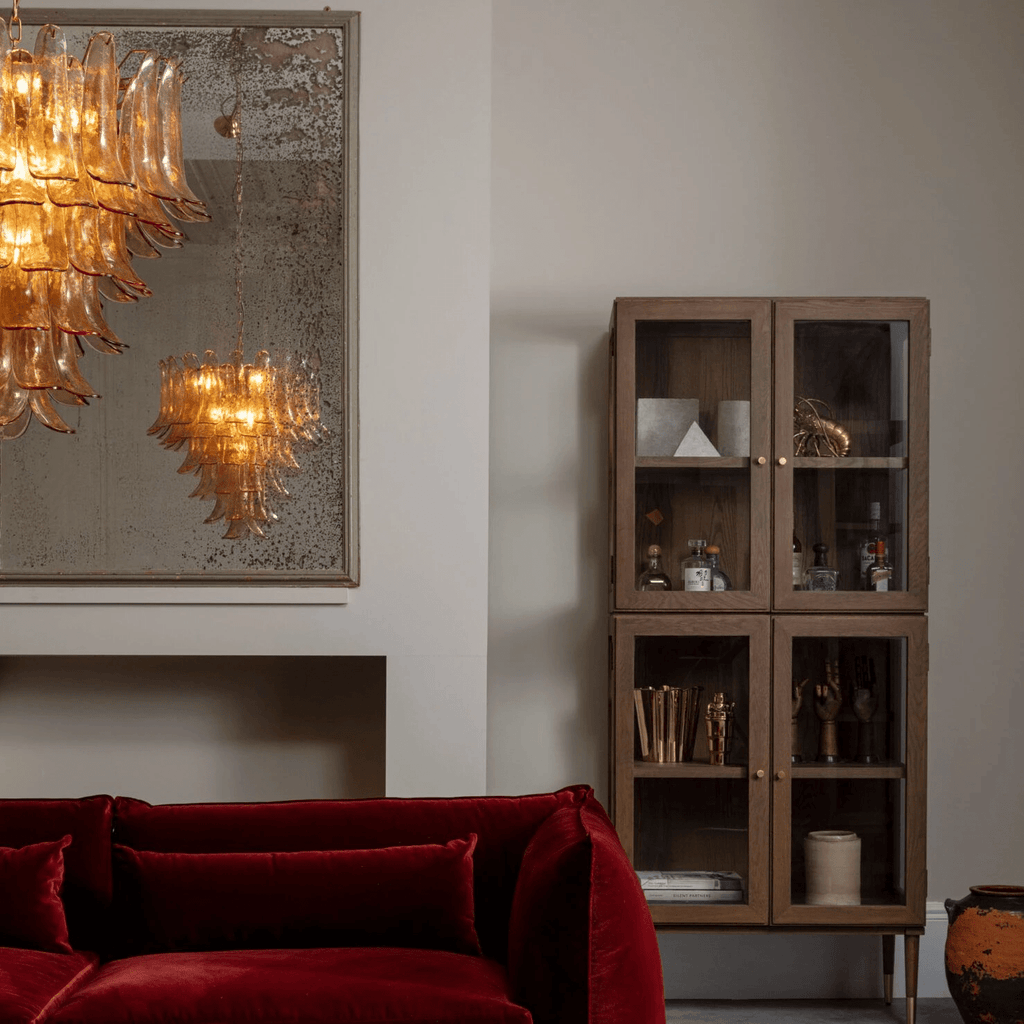 Aurora Chandelier Amber Murano Glass Petal Mid Century