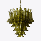 Aurora Chandelier Green Petal Glass Layered Natural
