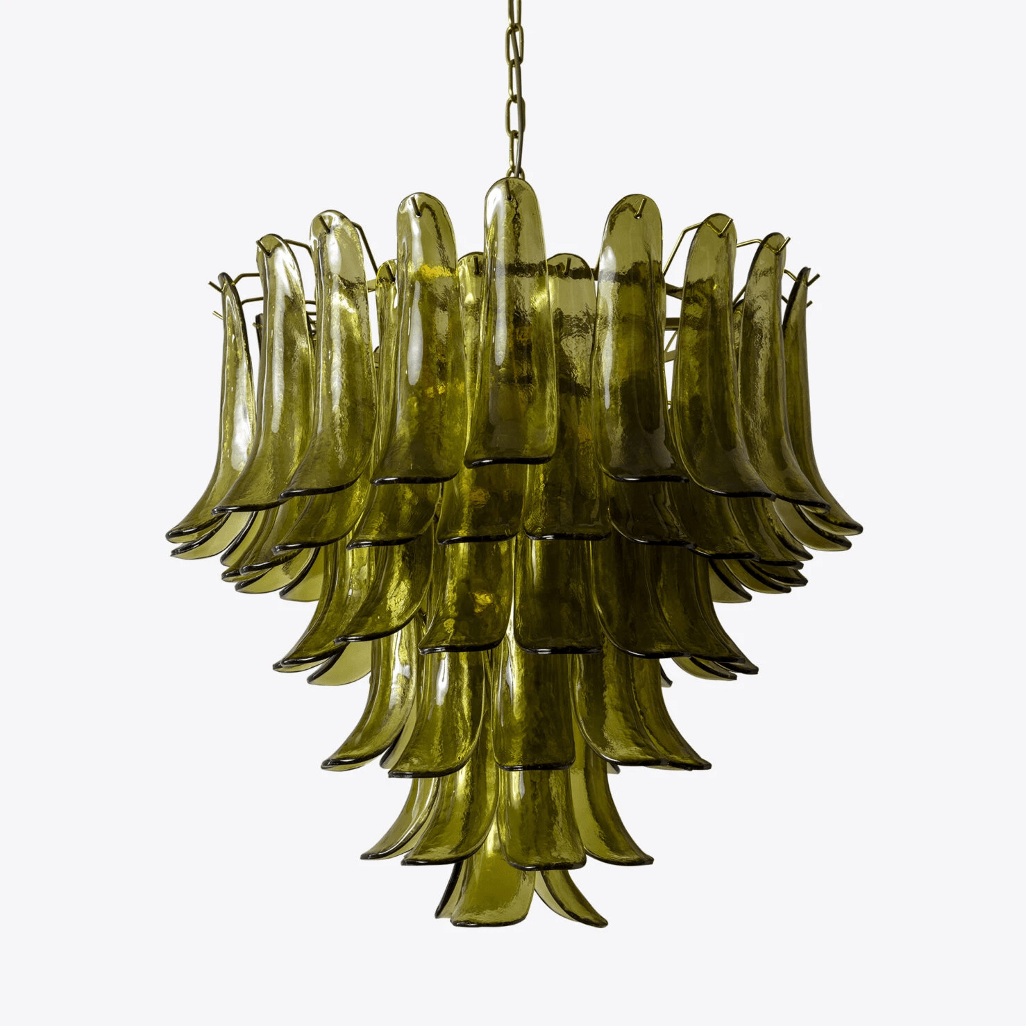 Aurora Chandelier Green Petal Glass Layered Natural