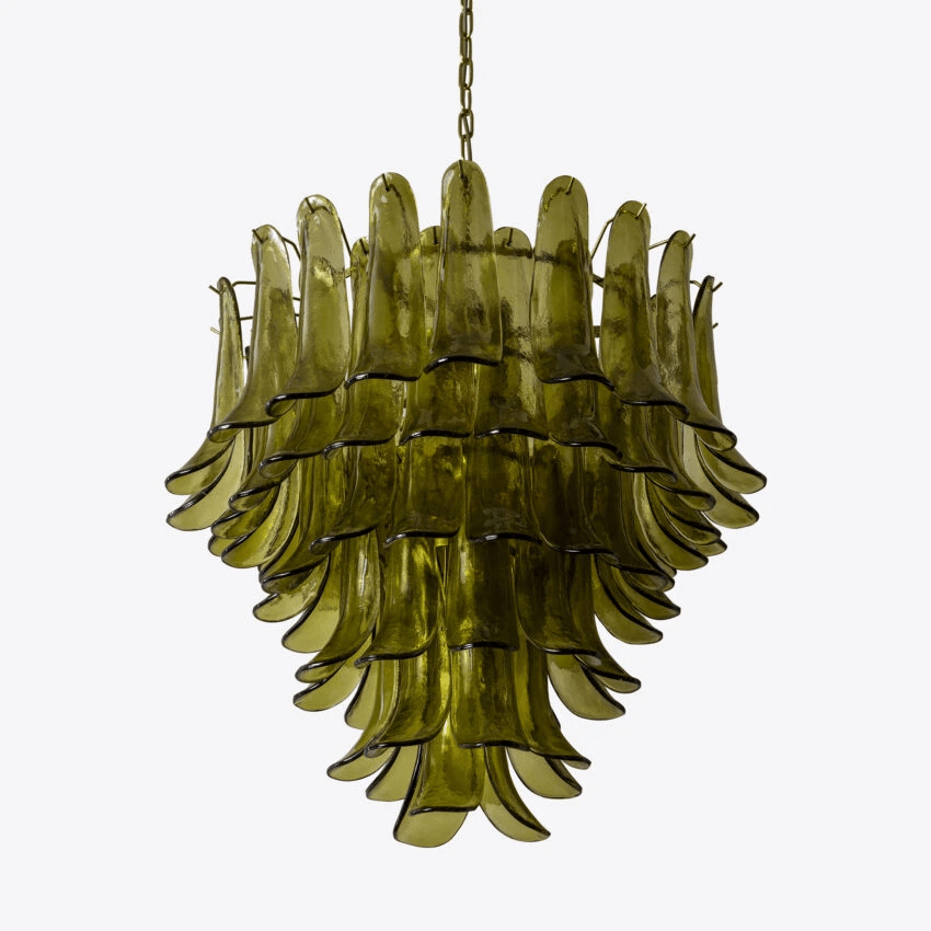 Aurora Chandelier Green Petal Glass Layered Natural