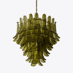 Aurora Chandelier Green Petal Glass Layered Natural