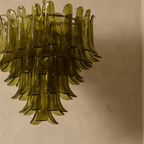 Aurora Chandelier Green Petal Glass Layered Natural