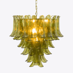 Aurora Chandelier Green Petal Glass Layered Natural