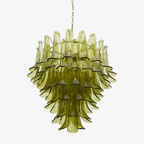 Aurora Chandelier Green Petal Glass Layered Natural