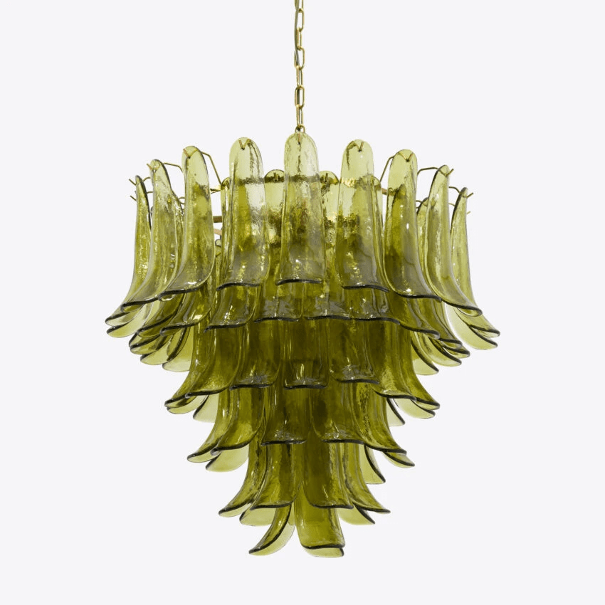 Aurora Chandelier Green Petal Glass Layered Natural