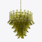 Aurora Chandelier Green Petal Glass Layered Natural
