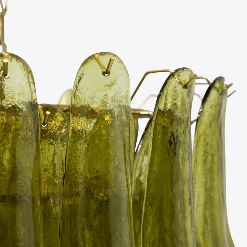 Aurora Chandelier Green Petal Glass Layered Natural