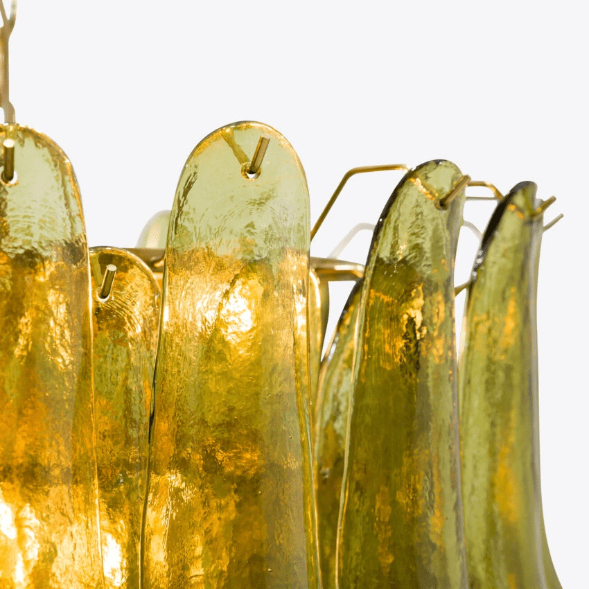 Aurora Chandelier Green Petal Glass Layered Natural