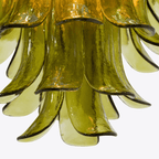Aurora Chandelier Green Petal Glass Layered Natural