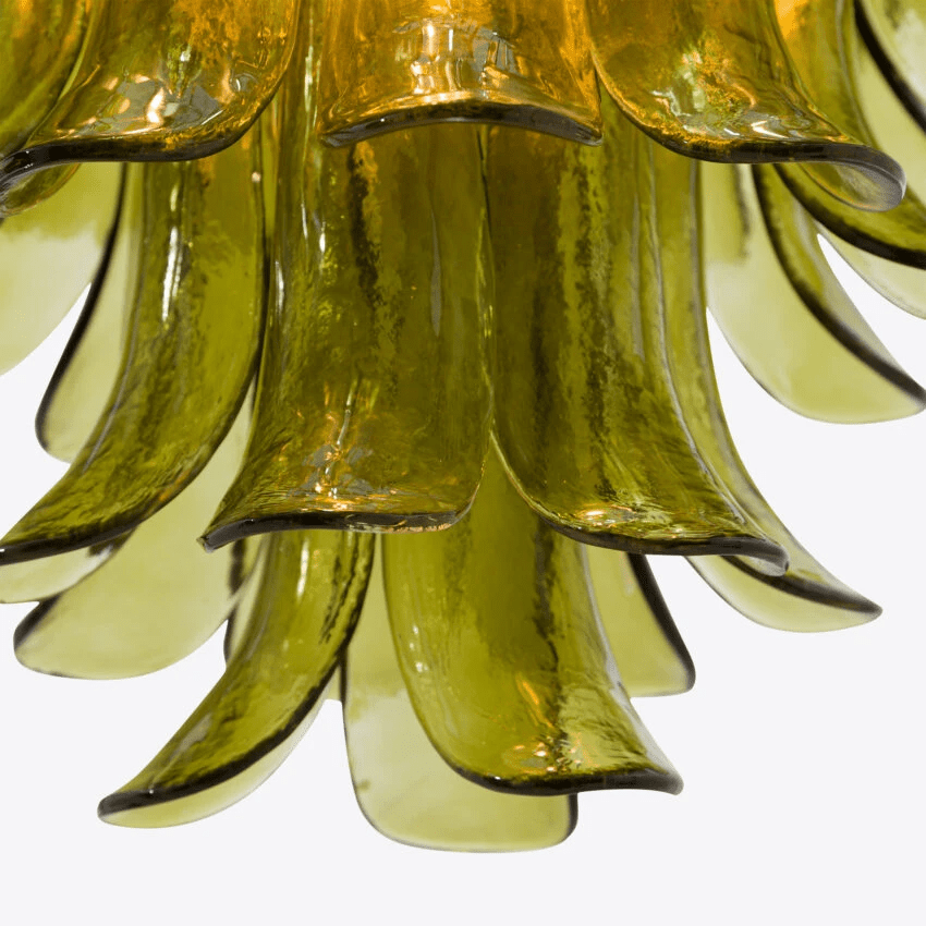 Aurora Chandelier Green Petal Glass Layered Natural