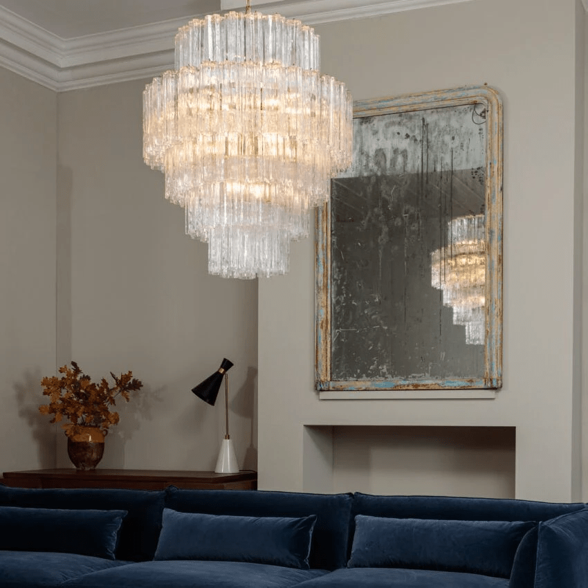 Aurora Chandelier Pink Prism Glass Layered Elegant