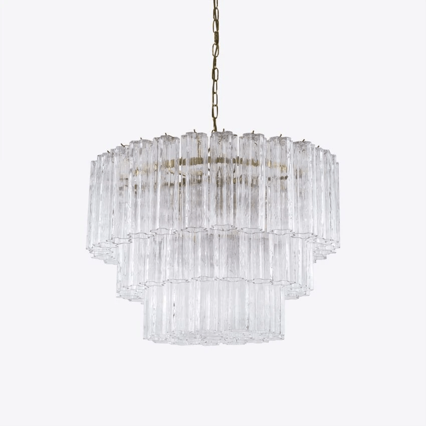 Aurora Chandelier Five Tier Fluted Glass Tube Mid Century