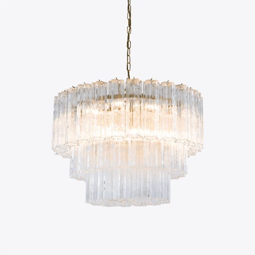Aurora Chandelier Five Tier Fluted Glass Tube Mid Century
