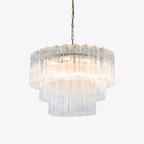Aurora Chandelier Five Tier Fluted Glass Tube Mid Century