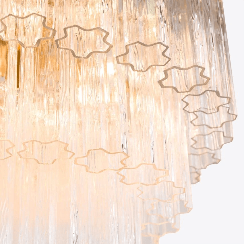 Aurora Chandelier Five Tier Fluted Glass Tube Mid Century