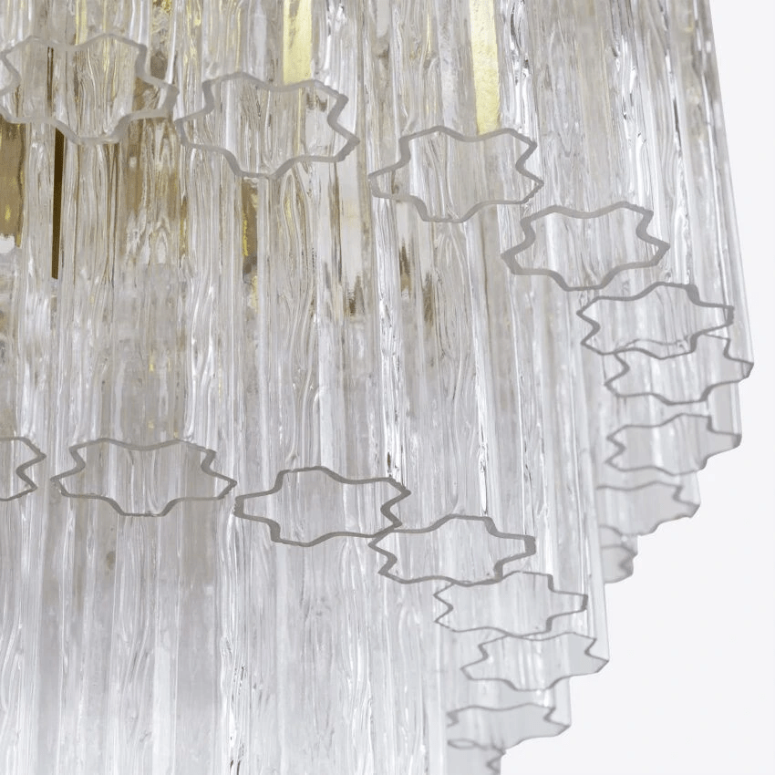Aurora Chandelier Five Tier Fluted Glass Tube Mid Century