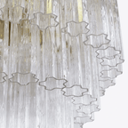 Aurora Chandelier Five Tier Fluted Glass Tube Mid Century