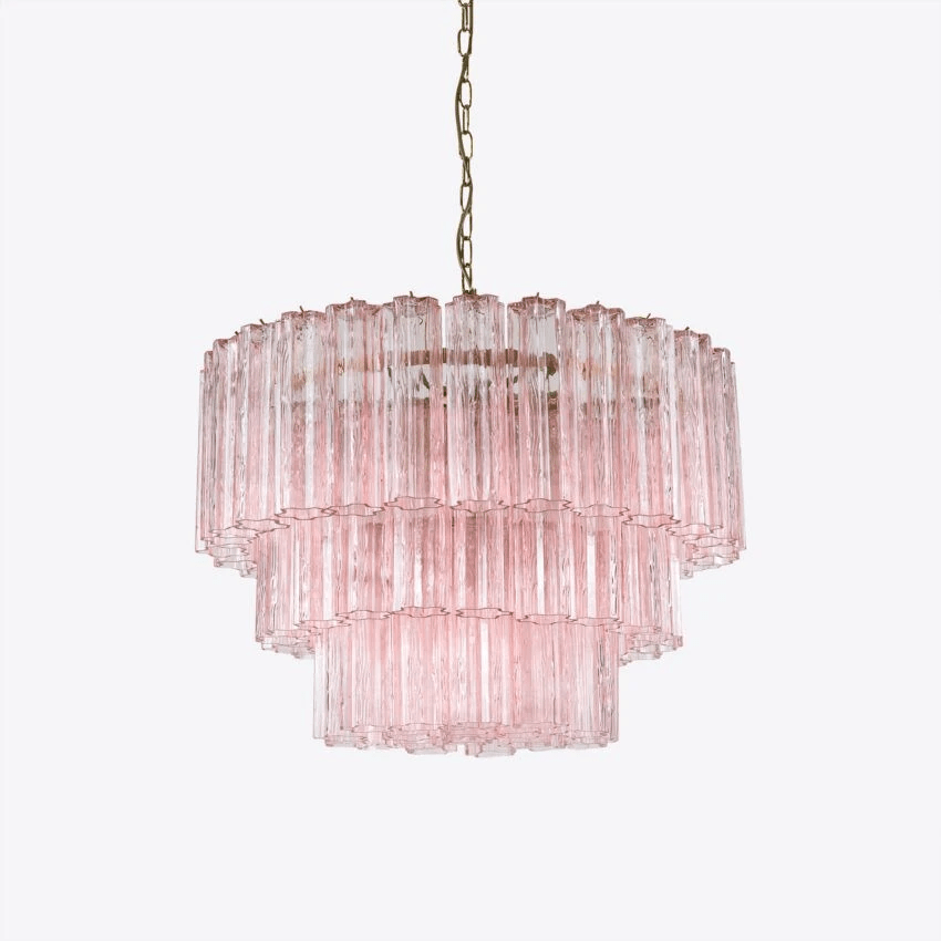 Aurora Chandelier Five Tier Fluted Glass Tube Mid Century