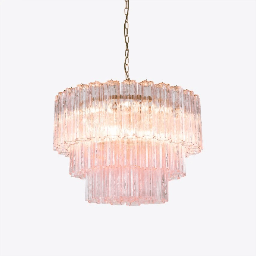 Aurora Chandelier Five Tier Fluted Glass Tube Mid Century