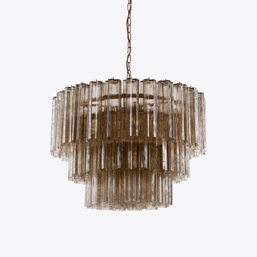 Aurora Chandelier Five Tier Fluted Glass Tube Mid Century