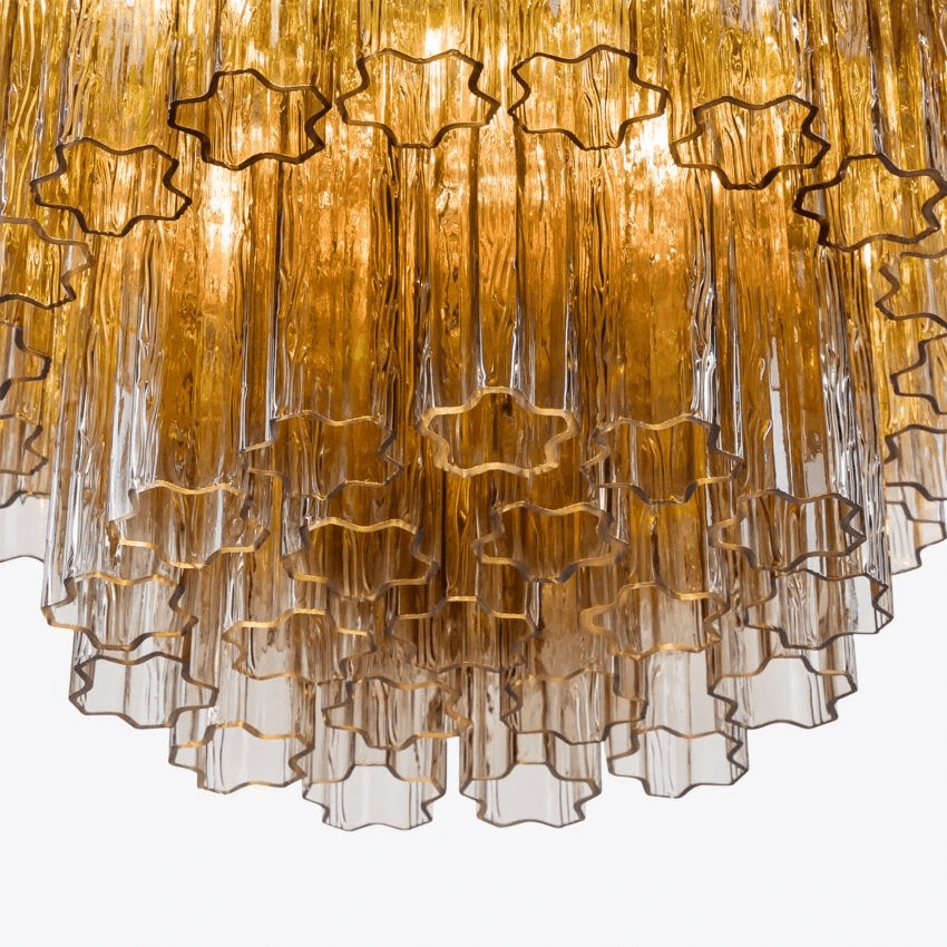 Aurora Chandelier Five Tier Fluted Glass Tube Mid Century