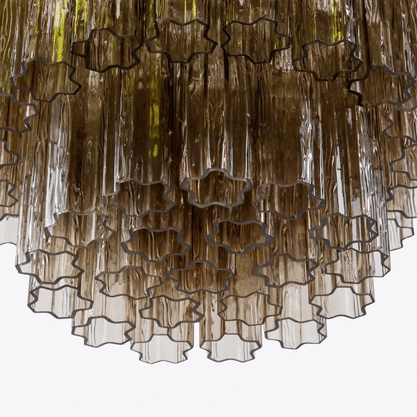 Aurora Chandelier Five Tier Fluted Glass Tube Mid Century