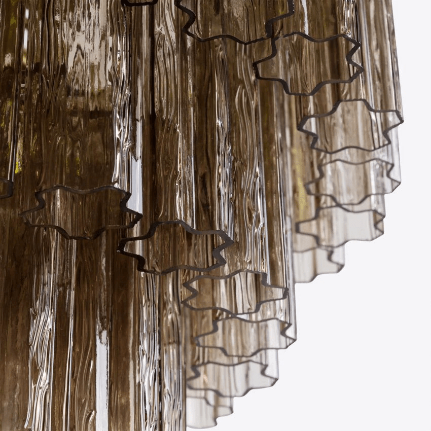 Aurora Chandelier Five Tier Fluted Glass Tube Mid Century