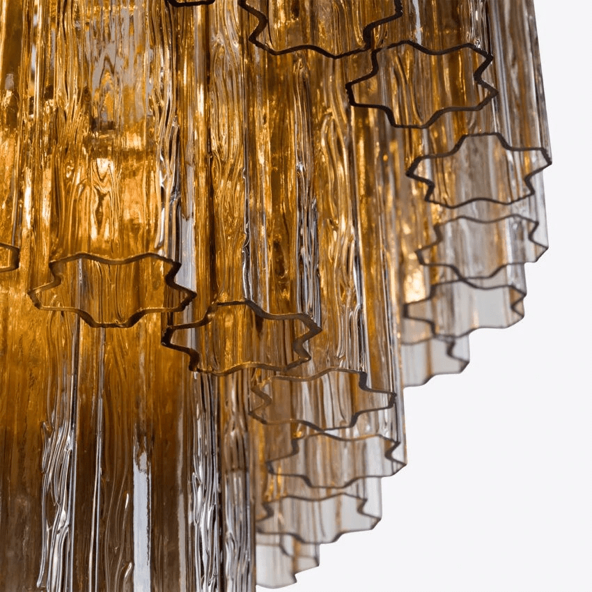 Aurora Chandelier Five Tier Fluted Glass Tube Mid Century