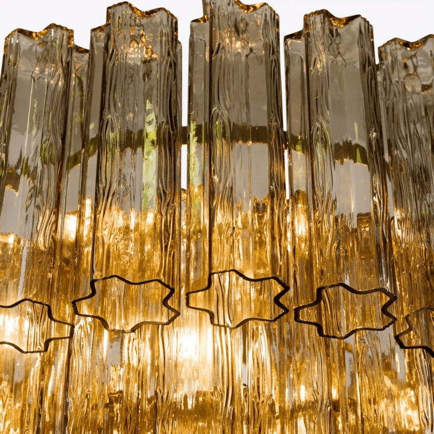 Aurora Chandelier Five Tier Fluted Glass Tube Mid Century