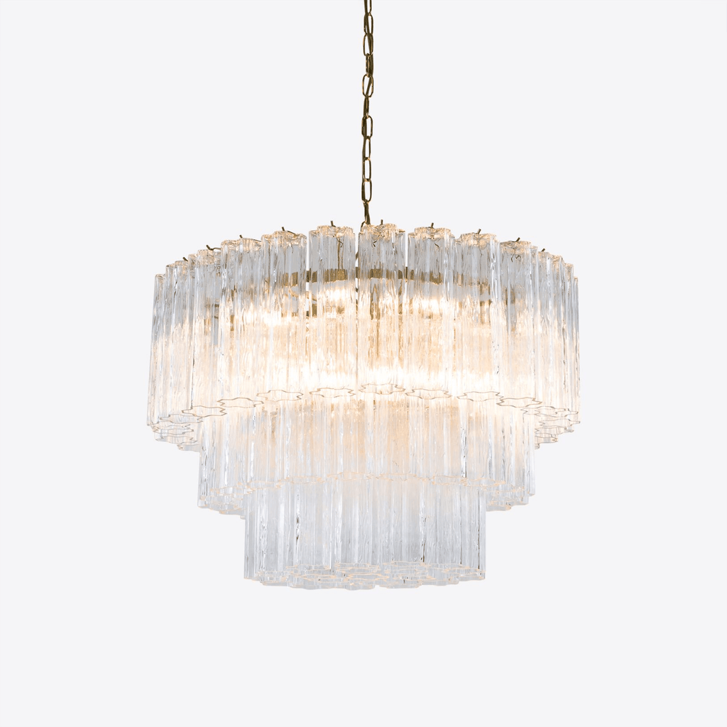 Aurora Chandelier Five Tier Fluted Glass Tube Mid Century