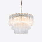 Aurora Chandelier Five Tier Fluted Glass Tube Mid Century
